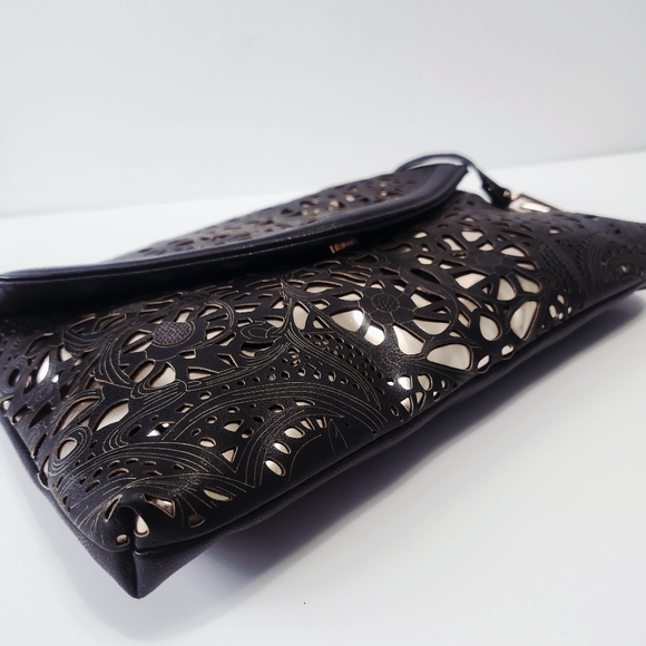 Attitude Envelope Clutch Black & Rose Gold Chain Strap - Picture 11 of 16